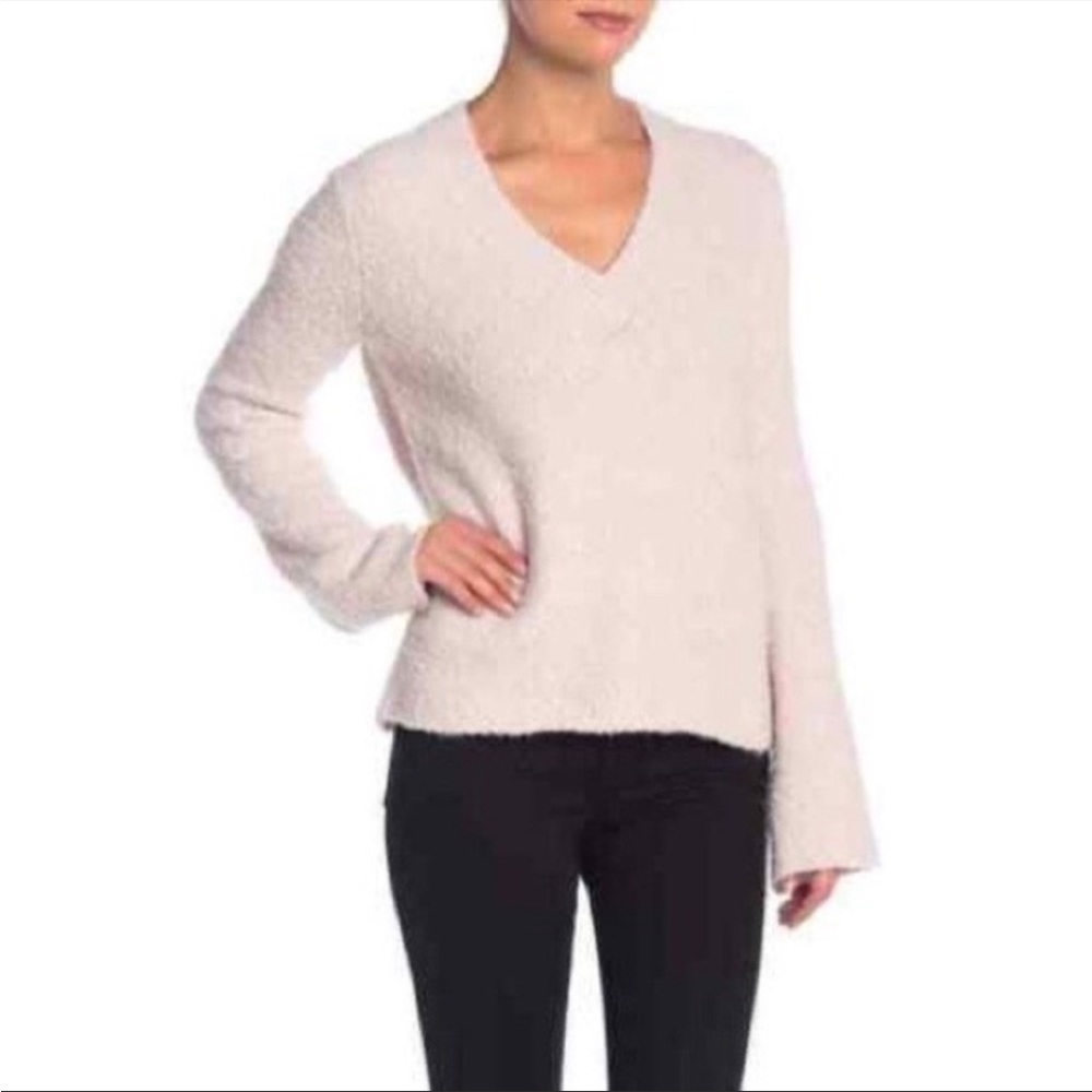360 Cashmere Emory Alpaca Wool Blend V-Neck Sweater Cream Large Pullover